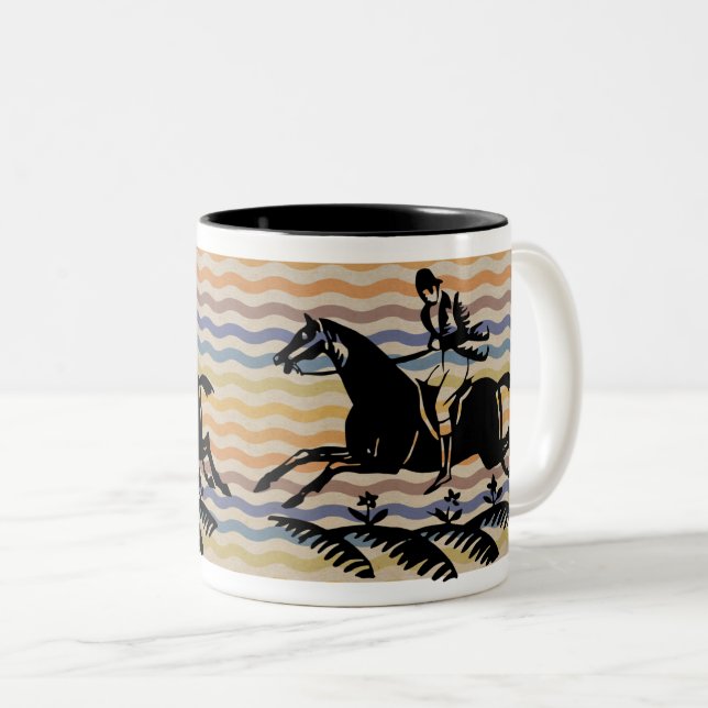 Caneca De Café Em Dois Tons Esportes Elegantes para Entusiastas Equestres (Frente Esquerda)