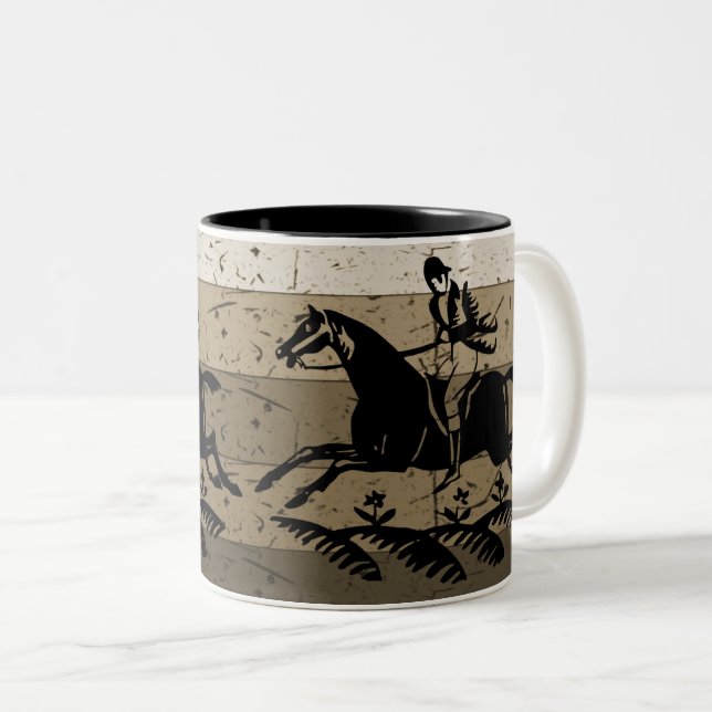 Caneca De Café Em Dois Tons Esportes Elegantes para Entusiastas Equestres (Frente Esquerda)
