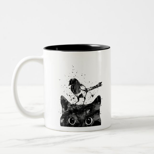 Caneca De Café Em Dois Tons Espreitando o gato e o Magpie (Esquerda)