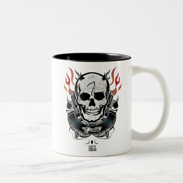 Caneca De Café Em Dois Tons Esquadrão Suicida | Diablo Skull & Flames Tattoo A (Direita)