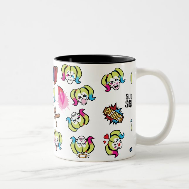Caneca De Café Em Dois Tons Esquadrão Suicida | Harley Quinn Emoji Pattern (Direita)