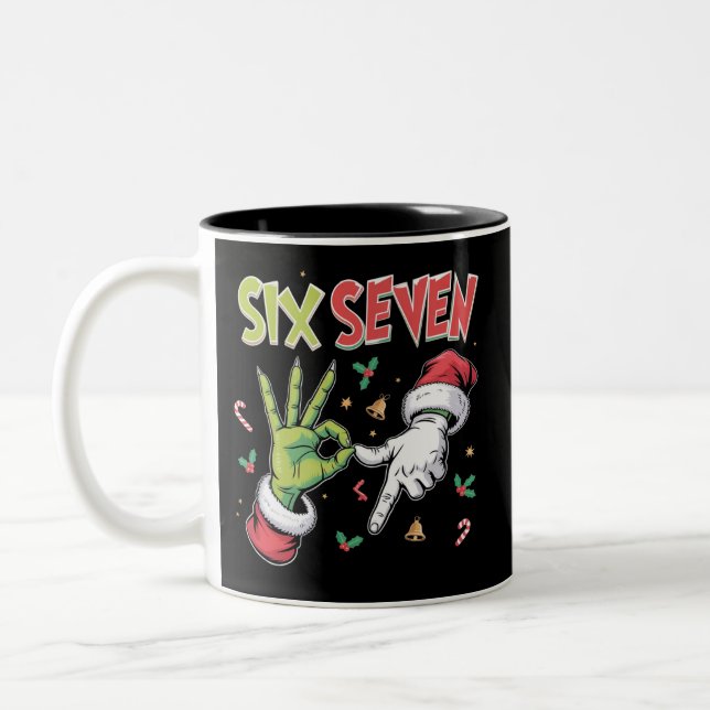 Caneca De Café Em Dois Tons Esqueleto 6 7 Natal Seis Sete Meme Xmas (Esquerda)