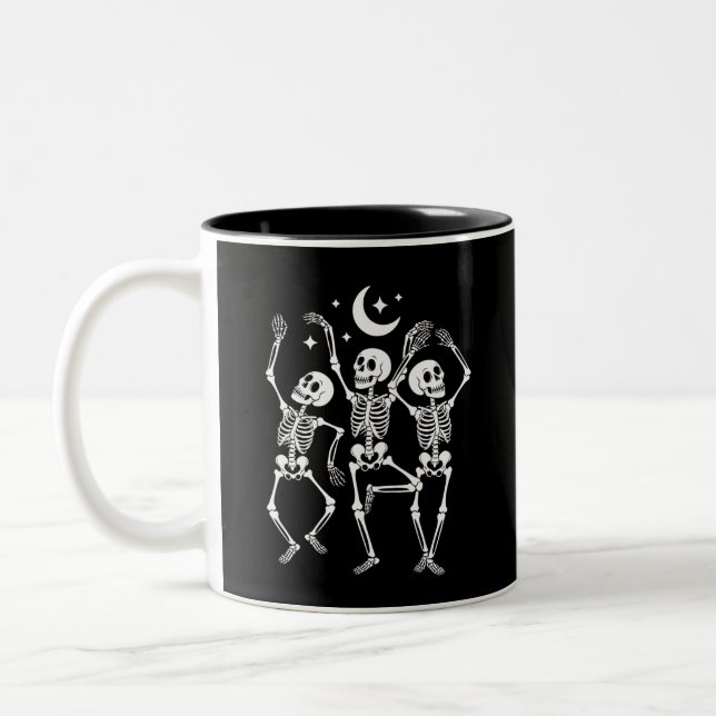 Caneca De Café Em Dois Tons Esqueleto Dançante Feliz Halloween Outono Caveira  (Esquerda)