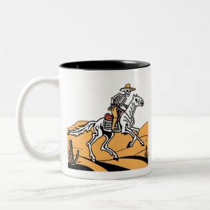 Caneca De Café Em Dois Tons Esqueleto de Cowboy Camiseta Western de Manga Curt