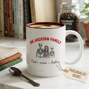 Caneca De Café Em Dois Tons Esqueleto de Família de Halloween Personalizado