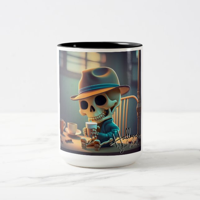 Caneca De Café Em Dois Tons Esqueleto de Halloween nº 1 (Centro)