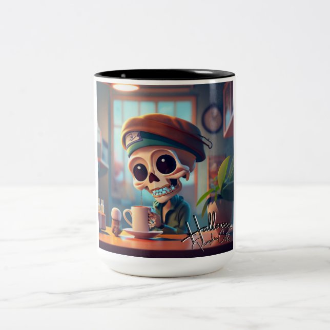 Caneca De Café Em Dois Tons Esqueleto de Halloween nº 2 (Centro)