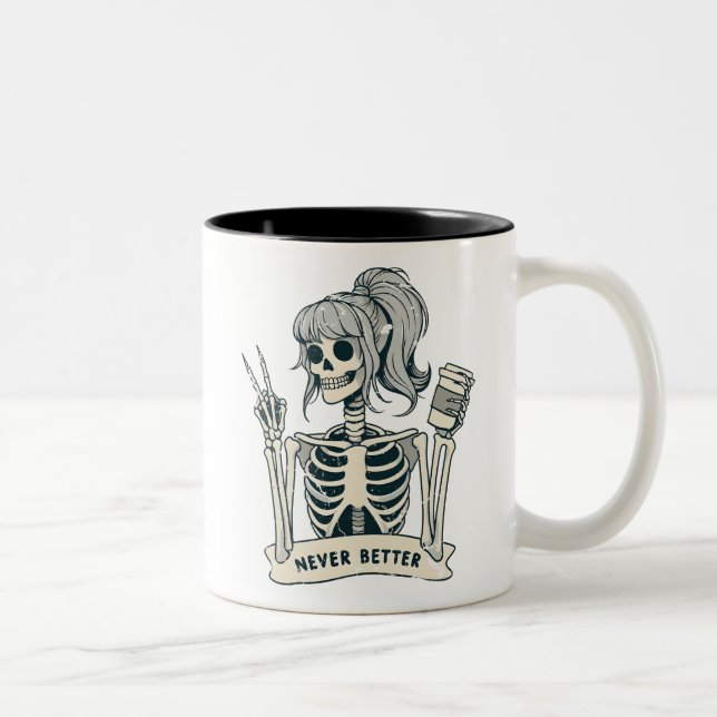 Caneca De Café Em Dois Tons Esqueleto de Menina Nunca Melhor (Direita)