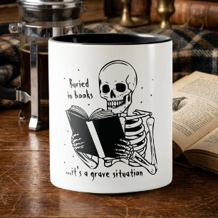 Caneca De Café Em Dois Tons Esqueleto Leitor Amante de Livros Engraçados