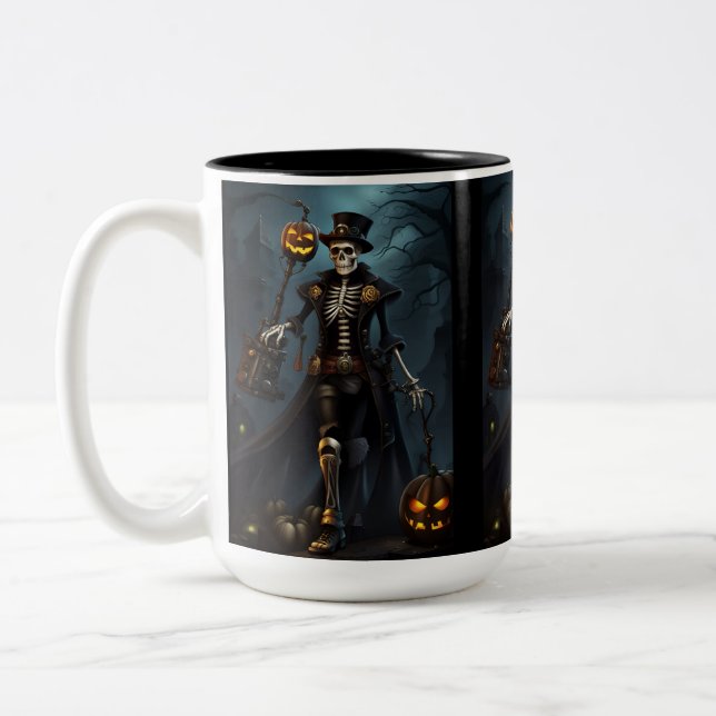 Caneca De Café Em Dois Tons Esqueleto Steampunk (Esquerda)