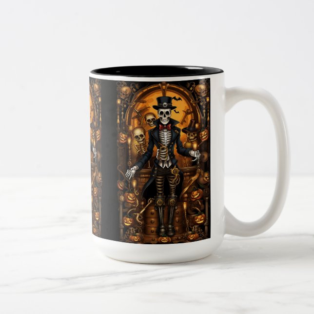 Caneca De Café Em Dois Tons Esqueleto Steampunk 2 (Direita)