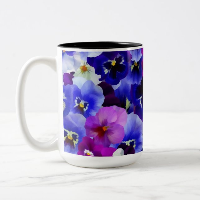 Caneca De Café Em Dois Tons Esquema de Flor Azul (Esquerda)