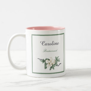 Caneca De Café Em Dois Tons Esquerda Branca Elegante Magnolia Blossom