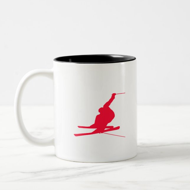 Caneca De Café Em Dois Tons Esqui Vermelho de Neve (Esquerda)