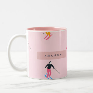 Caneca De Café Em Dois Tons Esquiadores Pastel Retro Personalizados Divertidos