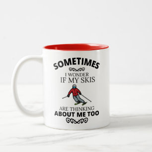 Caneca De Café Em Dois Tons Esquiar, às vezes me pergunto se meus esquis estão