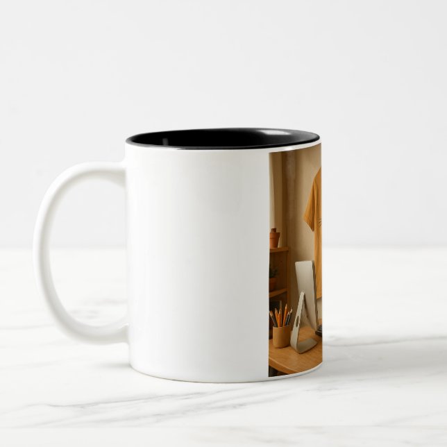 Caneca De Café Em Dois Tons Esquilo-branco e Laptop (Esquerda)
