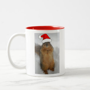 Caneca De Café Em Dois Tons Esquilo de Natal com Papais noeis
