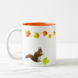 Caneca De Café Em Dois Tons Esquilo e Folhas de Outono