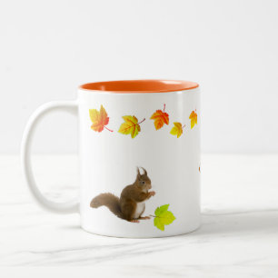 Caneca De Café Em Dois Tons Esquilo e Folhas de Outono
