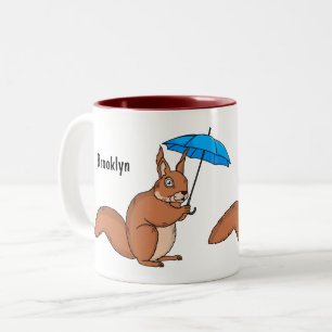 Caneca De Café Em Dois Tons Esquilo vermelho bonito com desenho animado