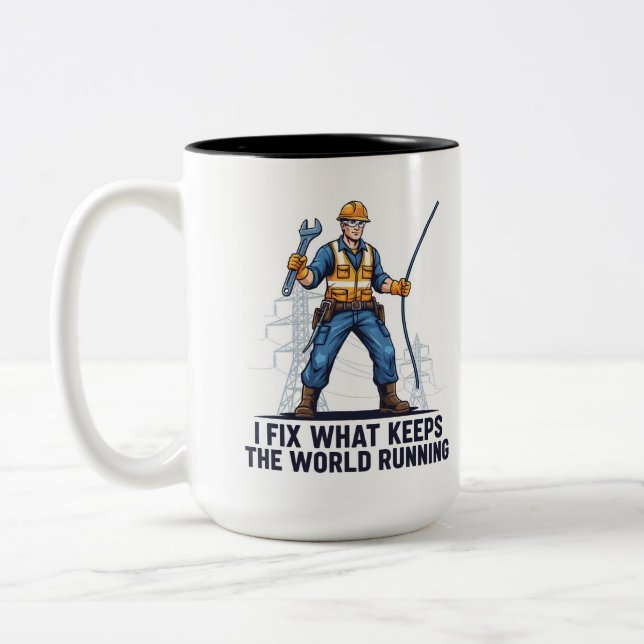 Caneca De Café Em Dois Tons Essential Electrician Utility Lineman funny (Esquerda)