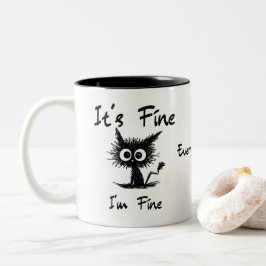 Caneca De Café Em Dois Tons Está Bem, Estou Bem" Gato Preto Engraçado e Sarcás