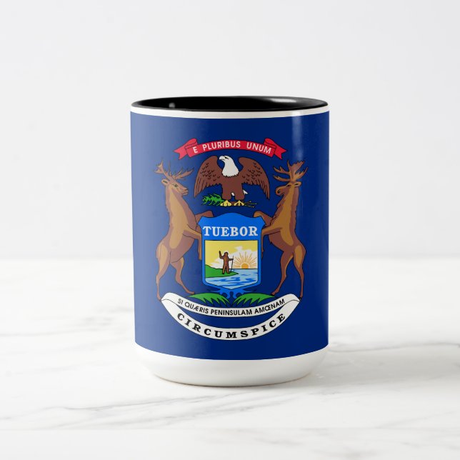 Caneca De Café Em Dois Tons Estado da bandeira de Michigan (Centro)