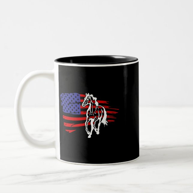 Caneca De Café Em Dois Tons Estados Unidos Flag Patriotic Horse presente eques (Esquerda)