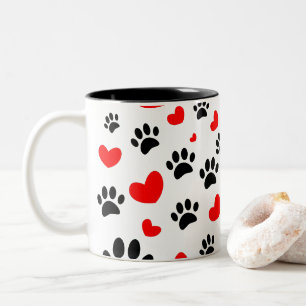 Caneca De Café Em Dois Tons Estampas De Cães Aleatórias E Corações Vermelh