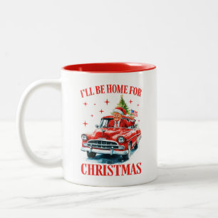 Caneca De Café Em Dois Tons Estarei em casa para o Natal Engraçado Trump