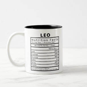 Caneca De Café Em Dois Tons Estatísticas de Fatos Nutricionais de Sinal Leo S