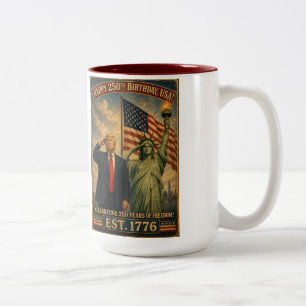 Caneca De Café Em Dois Tons Estátua de Trump da Liberdade Celebração EUA 250 A