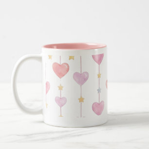 Caneca De Café Em Dois Tons Este Passado de Corações e Estrelas Pendurados em