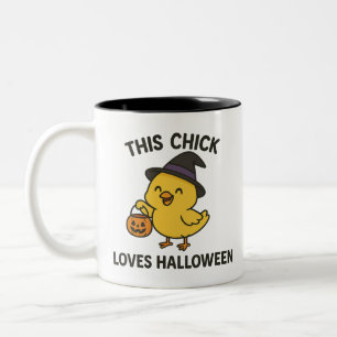 Caneca De Café Em Dois Tons Este Pintinho ama o Halloween