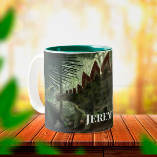 Caneca De Café Em Dois Tons Estegossauro e Deinonicus Dinossauros