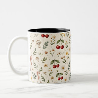 Caneca De Café Em Dois Tons Estética Coquete Cereja Vermelha e Fita Rosa