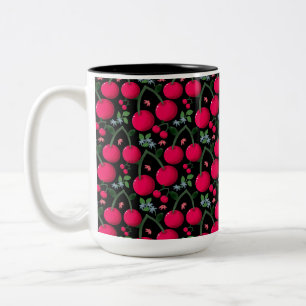 Caneca De Café Em Dois Tons Estética de Padrão de Cereja Fofa Cereja Vermelh