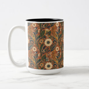 Caneca De Café Em Dois Tons Estética Floral Laranja