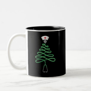 Caneca De Café Em Dois Tons Estetoscópio Enfermeira de Natal Scrub Xmas