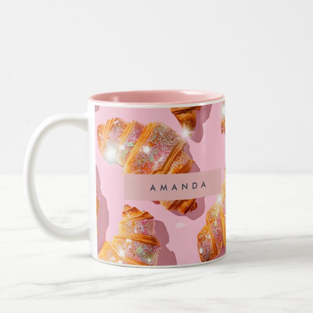Caneca De Café Em Dois Tons Estilo Croissant com Brilho Personalizado (Esquerda)