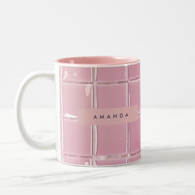 Caneca De Café Em Dois Tons Estilo de Azulejo de Vidro Rosa Personalizado (Esquerda)