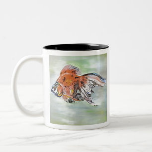 Caneca De Café Em Dois Tons Estilo de Cartoon Ryukin Goldfish - Pintura acríli