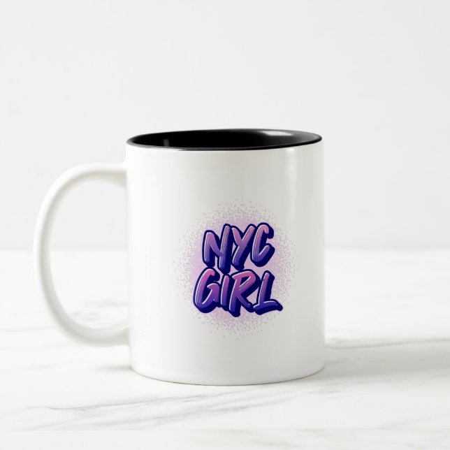 Caneca De Café Em Dois Tons Estilo de Grafite de Rapariga NYC (Esquerda)