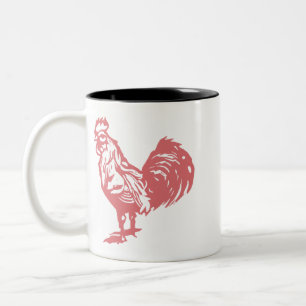 Caneca De Café Em Dois Tons Estilo Letterpress Rooster Vermelho