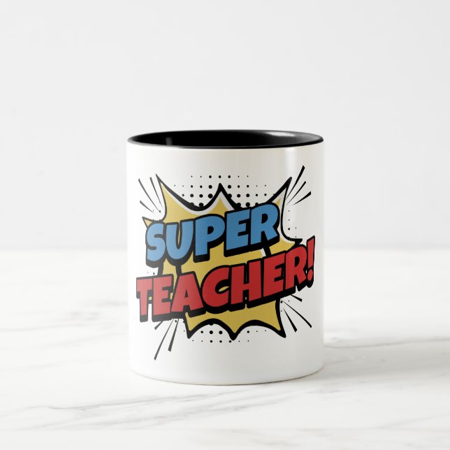Caneca De Café Em Dois Tons Estilo Quadrinhos Super Professor (Centro)