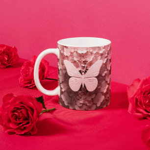 Caneca De Café Em Dois Tons Estilo Sip: A Borboleta Rosa Pintel 3D Pastel