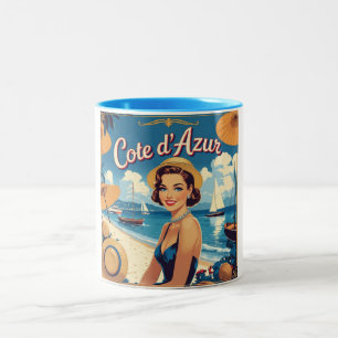 Caneca De Café Em Dois Tons Estilo Vintage Cote D'Azur Beach Girl