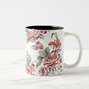 Caneca De Café Em Dois Tons Estilo Vintage  Flores Femininas Despojadas