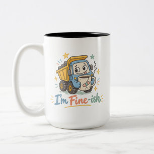 Caneca De Café Em Dois Tons “Estou Bem-ish” Caminhão de Lixo Engraçado Bebendo